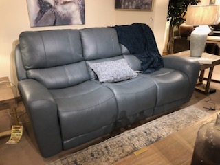 Leather Italia Belair Blue Leather Power Sofa 2154880 On Sale for $2,198.68